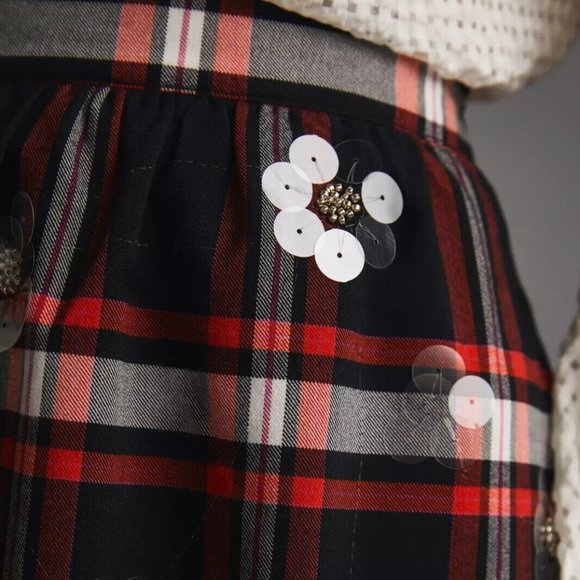 Anthropologie Maeve 8 NWT Embellished Plaid Midi Skirt Sequins Tartan Red Black - Picture 6 of 8